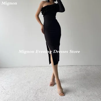 Миньон сатен русалка едно рамо популярни Ruffle абитуриентски рокля чай дължина елегантен официален вечерно парти рокля за жени 2023