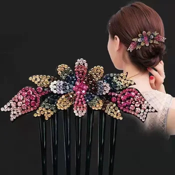Корейски кристали цвете коса клипове жени луксозни лъскави щипки за коса нокти за момичета елегантност мода прическа аксесоари за коса