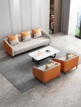 Офис диван Прост модерен комплект за комбинирана маса за чай приемна рецепция многоместен триместен офис диван