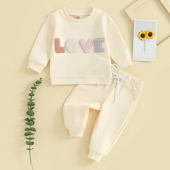 Valentine Baby Girl Boy Outfit Baby 2 Piece Love Letter Infant Clothes Long Sleeve Sweatshirt Pants Set