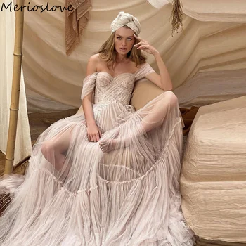 Merioslove Boho Сватбени рокли Дантелени апликации Скъпа от рамото A-Line булчински рокли плажна булка рокля 2024
