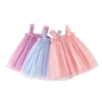 2022 Летни рокли за момичета точки пайети дъга окото пухкава рокля бебе рожден ден парти снимка жартиера принцеса рокля 12M-6T