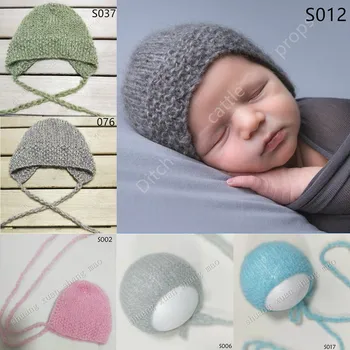 Новородено фотография подпори Мохер шапка новородено шапка ръчно плетени меки шапка
