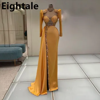 Арабска русалка Вечерна рокля за сватбено тържество Long Luxury 2022 Sparkle Beaded High Neck Официална абитуриентска рокля Дубайска парти рокля