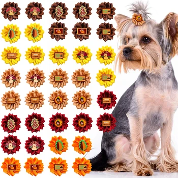 Денят на благодарността украсяват кучешка коса лъкове куче лъкове с гумени ленти домашни любимци доставки малко куче нов стил цвете кученце аксесоари за коса
