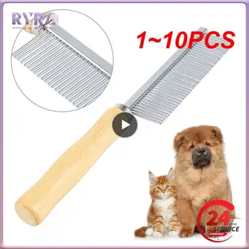 1~10PCS Аксесоари за оформяне на косата за домашни любимци Дървена дръжка Cat Dog Hair Comb от неръждаема стомана Pet масаж Тример за коса Гребен Easy