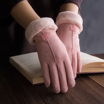 Нови модни ръкавици есен зима сладък космати топли ръкавици пълен пръст ръкавици жени открит спорт женски ръкавици екран