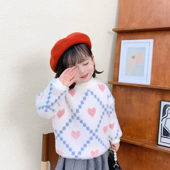 Момичета пуловер вълнено палто Детски върхове Плетене 2022 Сладко сгъстяване Топла зима Есен Памук за малки деца Детски дрехи