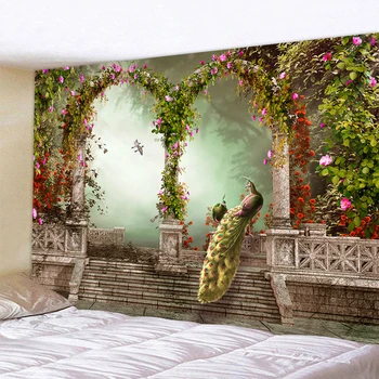 Красив естествен горски печат гоблен паун Хипи стена висящи бохемски гоблен Мандала стена декорация