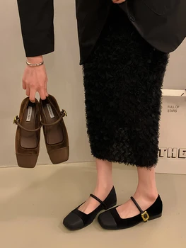 Square Toe обувки Жена 2023 All-Match женски обувки ниски токчета нови удобни лятна рокля каучук основен PU пролет свързан Leat