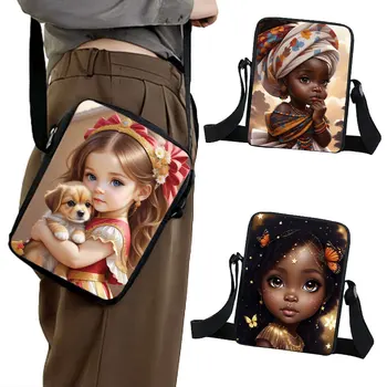 Сладък афро принцеса Crossbody чанти момичета с кученце куче коте котка рамо чанта жени открит пратеник чанти студент bookbag подарък