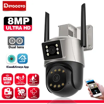 4K HD Wifi PTZ камера за наблюдение Външно автоматично проследяване с двоен обектив Безжични камери за видеонаблюдение 8MP цветно нощно виждане IP камера