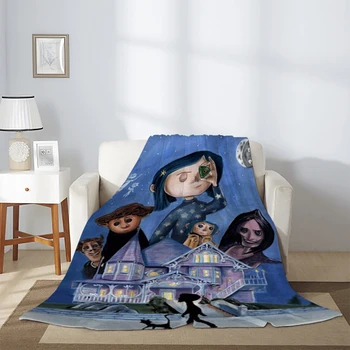 Зимно одеяло Coraline карикатура аниме филм микрофибър легла диван одеяла коляното топло руно пухкав мека дрямка декоративни дебели