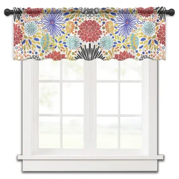 Геометрични цветни лъчисти цветя къси тюл завеси спалня voile отвесни половин завеса за прозорец кухненски шкаф малки завеси