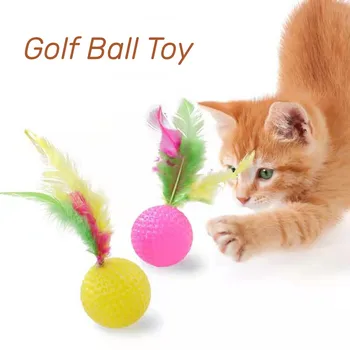 10pcs смесени смешно пластмасова топка за голф с перо котка играчка интерактивно коте котка тийзър топка играчка домашни любимци доставки