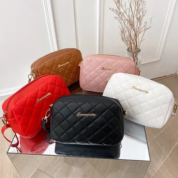 Нова дамска чанта за пратеник Модна телефонна чанта Ретро чанта за рамо за отдих PU кожа плътен цвят малка квадратна чанта Lingge камера чанта