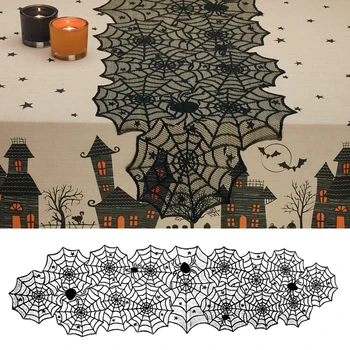 1Pcs черна дантела паяжина покривка маса камина мантия завеса декорация за Хелоуин Начало парти доставка 45x183cm