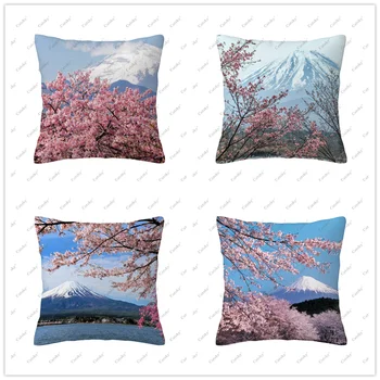 Sakura Mount Fuji Възглавница покритие декорация диван дома 45x45cm подарък празник двустранен кратко плюшена възглавница покрива обратно възглавници