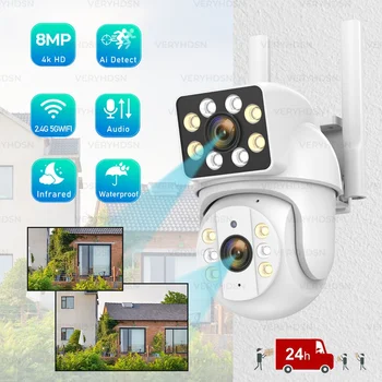 1/4PCS Dual Lens 5G Wifi камера CCTV IP наблюдение Цвят за нощно виждане Външна водоустойчива защита за сигурност Безжичен монитор