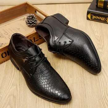 Четирисезонен модел Snakeskin Pattern Мъжки кожени обувки Бизнес Официален британски личност тенденция дантела нагоре кожени обувки CB119