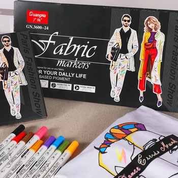 Текстилни маркери химикалки,12 24 цвята Dual Tip Постоянен плат изкуство боя Химикалки за тениски Маратонки Платно чанти Детски възрастни живопис