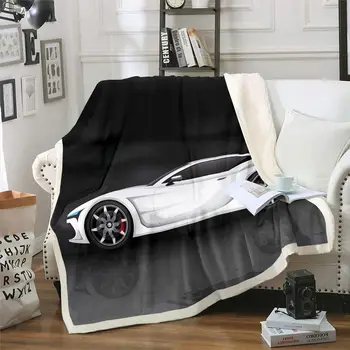 Състезателна спортна кола руно шерпа одеяло екстремни спортове тема плюшени хвърлят одеяло за диван диван тийнейджъри хладно модерен бял