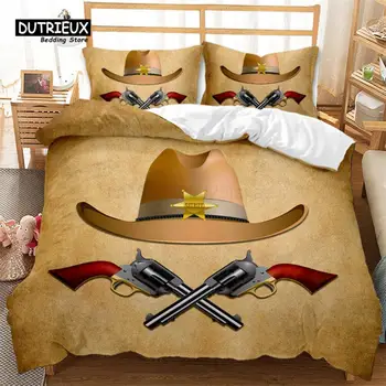 Каубойски спален комплект Wild West каубои западен стил и коне тематични пухени покритие микрофибър юрган покритие за деца момчета тийнейджър декор