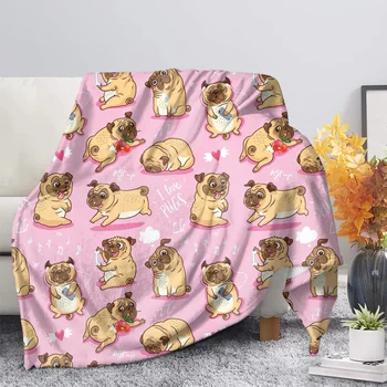 фланела одеяло сладък животински мопс куче мек топло падане диван руно хвърлят одеяла за легло диван диван одеяло крал размер лек