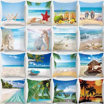 40x40cm полиестер плаж пейзаж печат калъфка Начало декор кола диван възглавница покритие