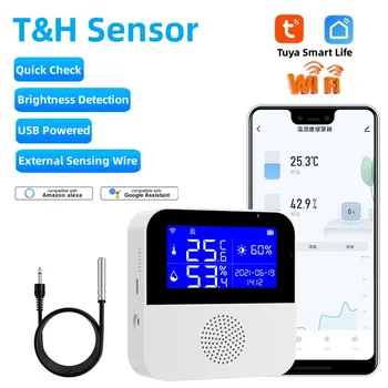 Tuya WiFi сензор за влажност на температурата с външна сонда LCD екран дистанционен монитор вътрешен термометър хигрометър Smart Life APP