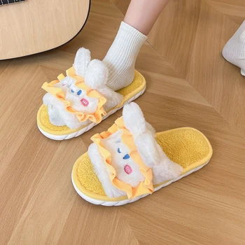 INS Японски заек мръсен и сладък студент у дома удебелени петата изолация плюшени памучни чехли плюшени обувки отворени пръсти