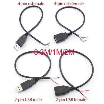 1m 2m 2 Pin 4 пинов USB 2.0 A Женски мъжки жак Зареждане на захранването deta Кабелен кабел Удължителен проводник Конектор DIY 5V адаптер