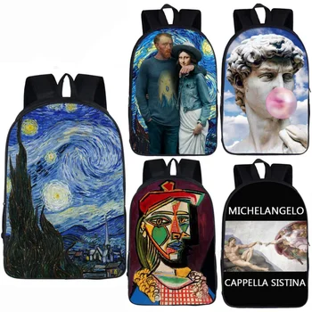 Звездна нощ Ван Гог Микеланджело раница за тийнейджърки момчета училищни чанти деца книжна чанта училище раница жени раница