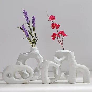 стилен неправилна форма ваза артистичен стил цвете съд модерен дом декоративни jardiniere бяла керамика обзавеждане