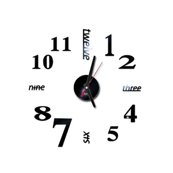 3D DIY стенен часовник модерен дизайн големи акрилни часовници Начало стикер стая декор часовник на стената номера-черен