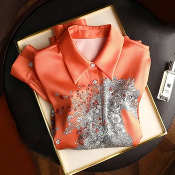 Есенна блуза с дълъг ръкав печатни жени проста елегантна копринена риза за жени мода хлабав бутон случайни офис върхове Blusas 29966