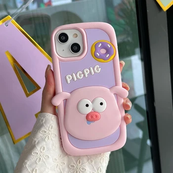 INS Pop Pink Cartoon Pig 3D калъф за iphone 14 13 12 11 Pro XS Max XR X SE2 6 7 8 Plus Kid funny Soft силикагел сладък телефон капак