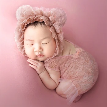 бебе принцеса дантела гащеризон шапка фото костюм позиране носят 0-1M бебе фото костюм