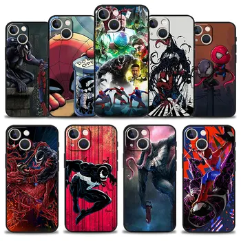 Marvel Cartoon Venom и Spider-Man телефон случай за Apple iPhone 15 14 13 11 12 Pro Max XR X 8 7 Plus XS 13mini капак броня