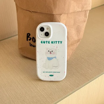 Сладък калъф за телефон с бяла котка за iPhone 15 14 13 12 11 Pro Max