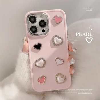 бароков стил перла любов сърце телефон случай за IPhone15 14 12 13 11 Pro ProMax Mini Plus X XR удароустойчив телефон капак