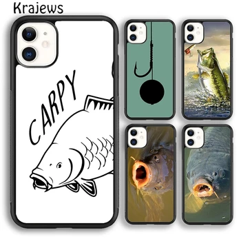 Krajews Основен капак за калъф за телефон за риболов на шаран за iPhone 15 SE2020 14 6 7 8 плюс XS XR 11 12 мини 13 про макс кок Shell Fundas