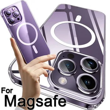 Магнитен прозрачен калъф за телефон за Iphone 15 Plus Pro Max за Magsafe Безжично зареждане Удароустойчив телефон Shell за Iphone 15