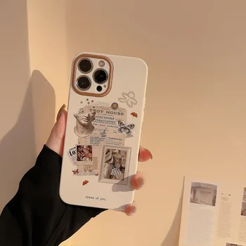 Ретро Дейвид етикет ins пеперуда карикатура сладък телефон случай мека силиконова обвивка за iphone 13 11 promax 14 плюс 12 pro max обратно капа