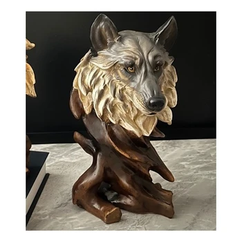 Wolf Head Фигурка Wolf Head Bust Handcarved Faux Taxidermy Forest Mountain Wildlife Sculpture
