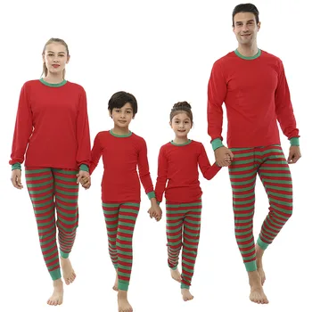 Зелени червени ивици Коледни пижами Комплекти Дрехи за майка и дъщеря Детски пижами Семеен поглед Коледно спално облекло Домашно облекло
