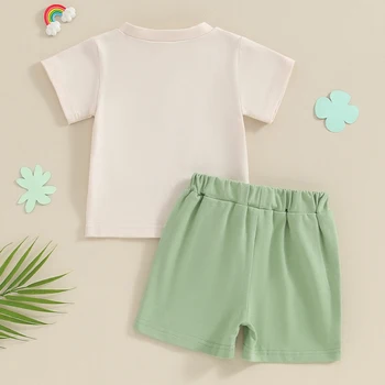 Ден на Свети Патрик Бебе момиче момче облекло малко дете деца късмет детелина тениска Топ зелени шорти комплект летни дрехи