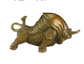 Медна статуя Китай мед бронз богатство вол бик Лъки Фън шуй Благоприятен статуи