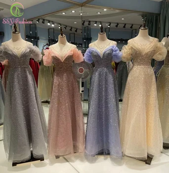 SSYFashion нови луксозни пайети мъниста вечерна рокля за жени блестящ A-line елегантен парти официални рокли Vestidos De Noche
