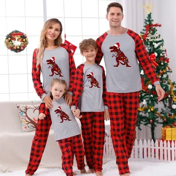 Семейство от пет коледни пижами костюм карирана пачуърк отпечатано семейство от пет бебета дъщеря син мама татко спално облекло комплекти H24380